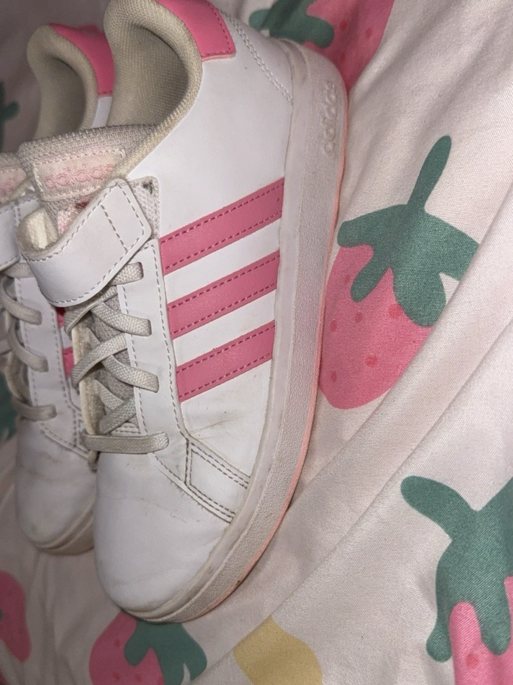 adidas White and Pink Kids Athletic Sneakers